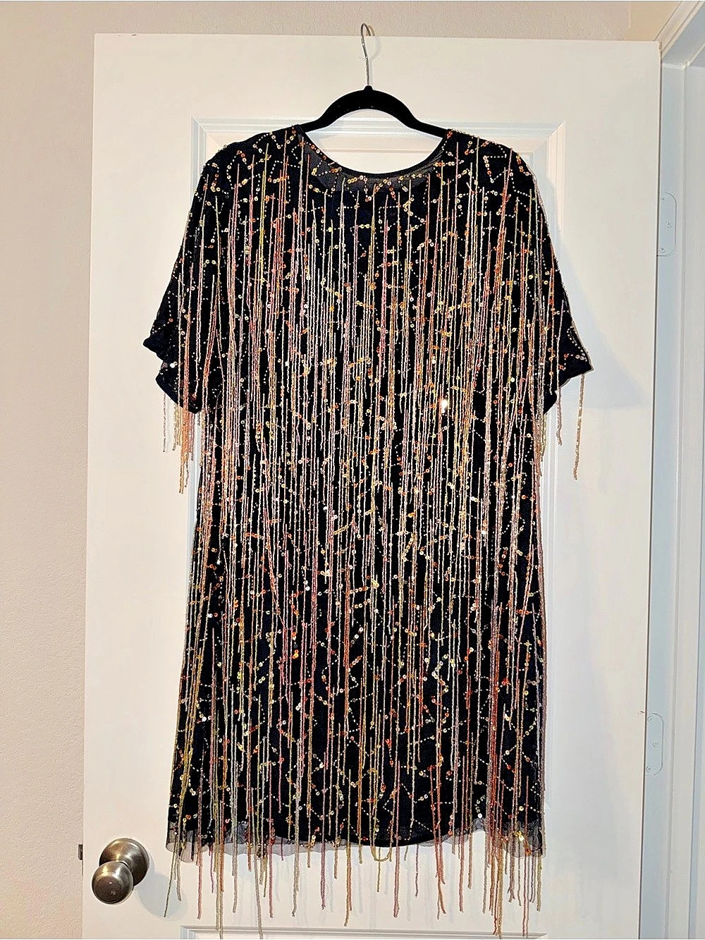 NASTYGAL TASSEL BEADED MINI SHIFT DRESS SIZE 18